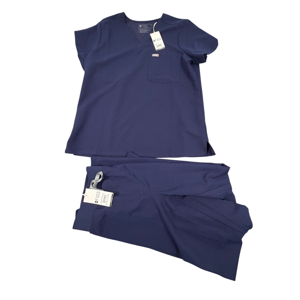Figs Womens Scrub Set Catarina Top Isabel Wide Leg Cobalt Blue L NWT